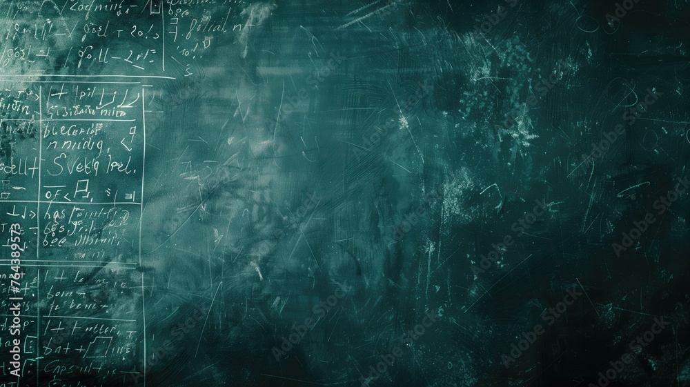 Grungy chalkboard filled with complex mathematical equations and scratches Grungy chalkboard filled with complex mathematical equations and scratches