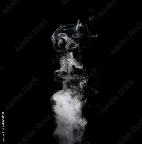 White puffs of smoke on a black background float mixing in bizarre chaotic patterns of thin threads