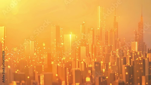 Low poly illustration of a metropolitan city with gold photo