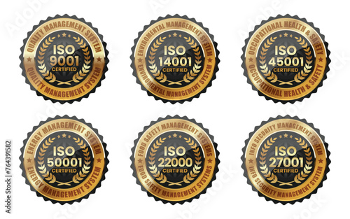 ISO 9001 14001 45001 50000 22000 27001 Certification Badge vector