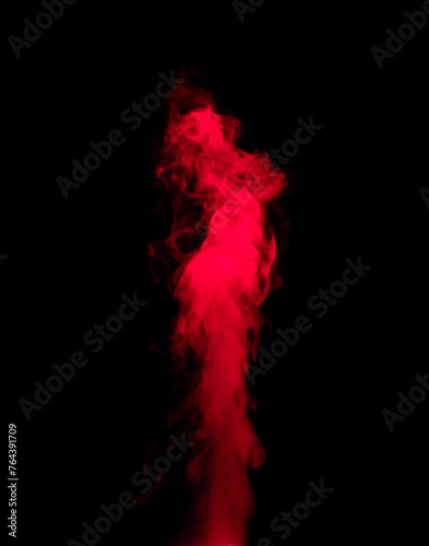 Abstract background of chaotically mixing puffs of red smoke on a dark background