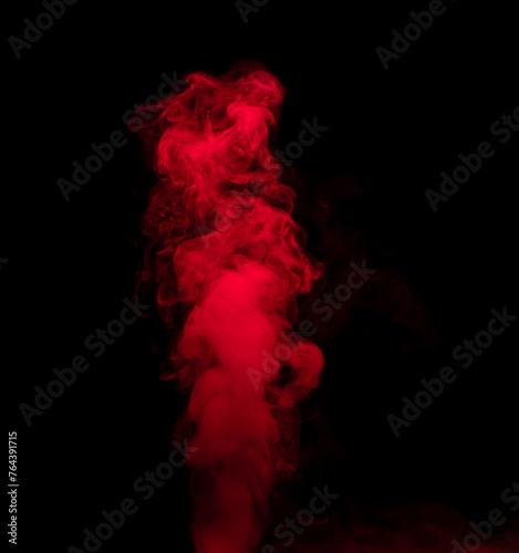 Abstract background of chaotically mixing puffs of red smoke on a dark background