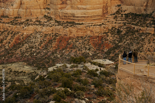 Stunning View of Mountain Valley Landscape, Eroded Rock Formations and Visitors on a Viewing Platform