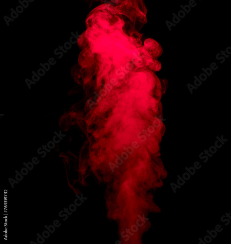 Abstract background of chaotically mixing puffs of red smoke on a dark background