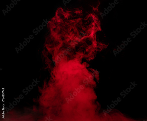 Abstract background of chaotically mixing puffs of red smoke on a dark background