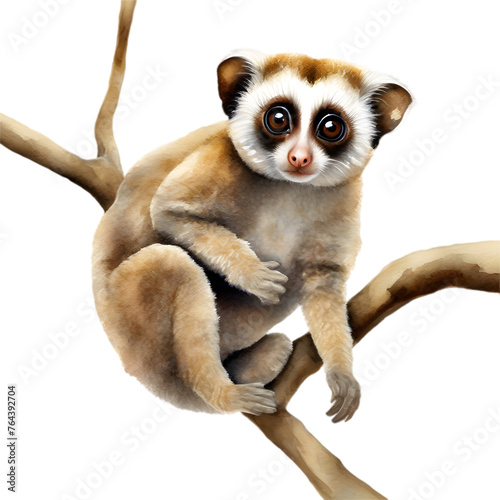 Watercolor painting of a cute quokka Slow Loris (Nycticebus). photo