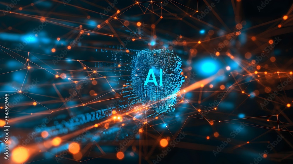 Obraz premium AI Technology Network Concept with Glowing Connections and Blue Nodes