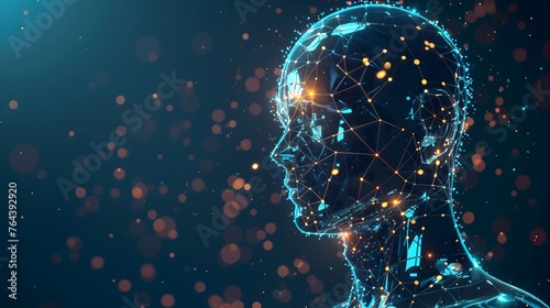 Futuristic AI Concept with Digital Human Profile and Network Connections