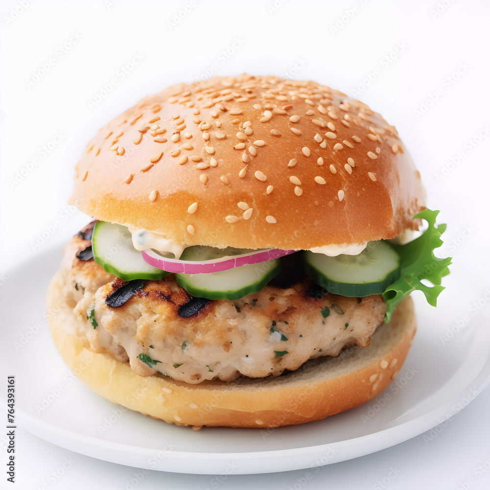 hamburger on a plate white background AI generated hamburger on a plate white background AI generated