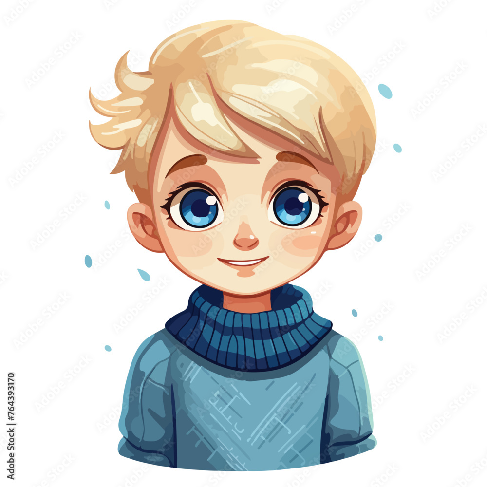 Blond boy blue eyes sweater student flat vector ill