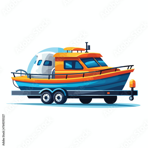 Boat on trailer flat vector illustration isolated w