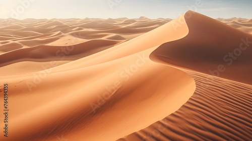 A top-down view of a desert landscape, revealing the vast expanse of sand dunes shaped by the wind. 