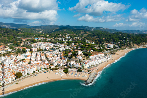 Aerial view of the seaside resort town of San Paul de Mar in Catalonia  Spain