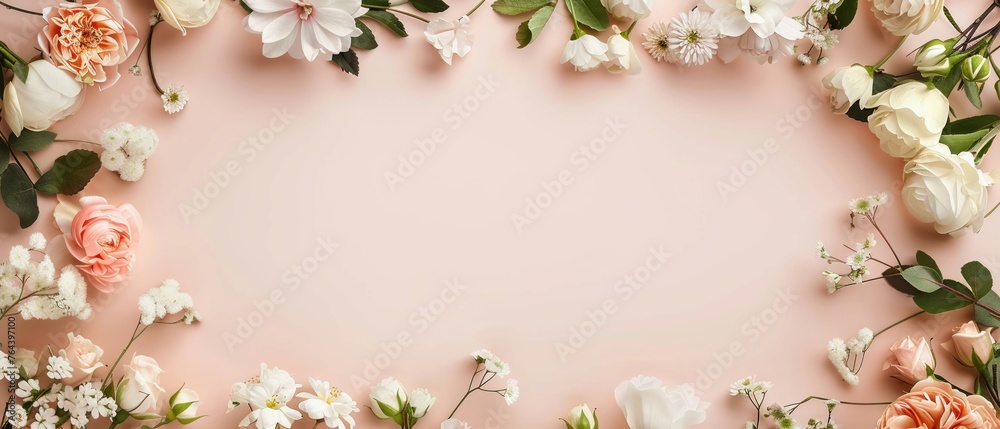 An elegant floral frame creates a beautiful border around a blank wedding invitation mockup