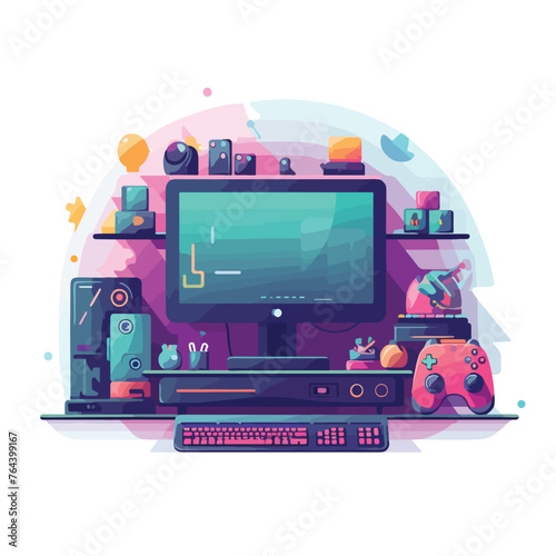 Computer gamer equipment flat vector illustration i