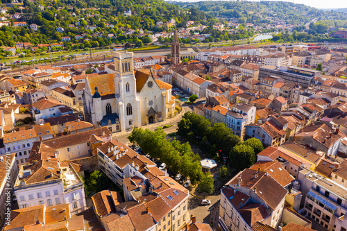 Picturesque summer landscape of French city of Agen overlooking Saint Caprasius cathedral