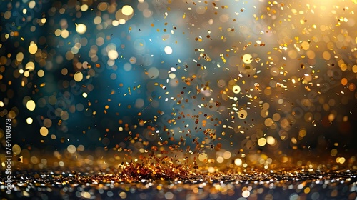 Golden Rain: Selective Focus on Falling Confetti, Perfect for Party and Celebration Decoration photo