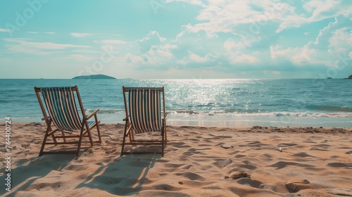 beach background with umbrella and chair