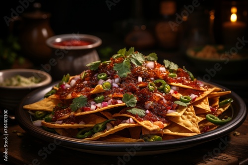Captivating food photography showcasing intricate detail of delectable cheese nachos