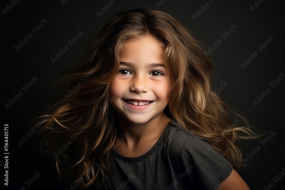 Portrait of a beautiful little girl with long hair over dark background Portrait of a beautiful little girl with long hair over dark background