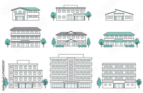 介護施設の建物イラストセット