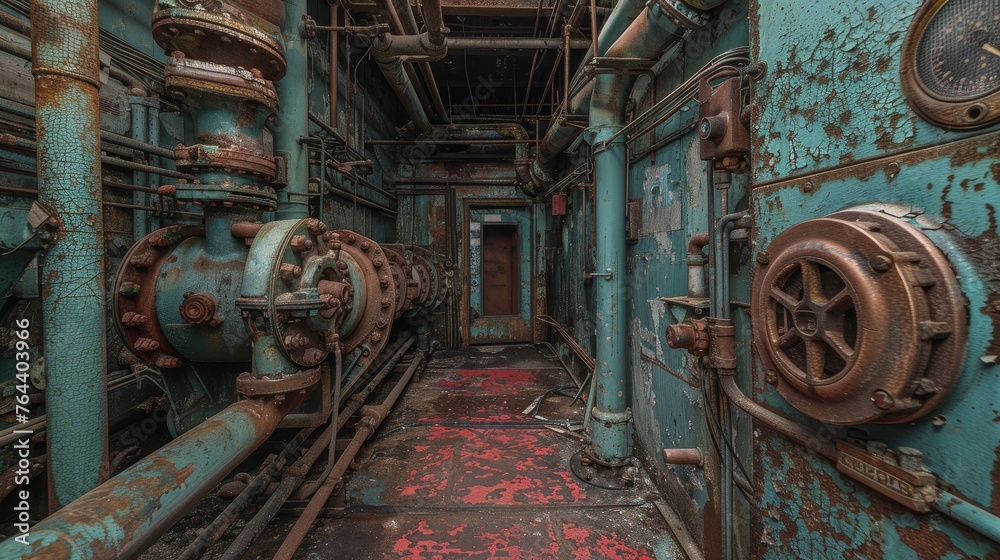 Dilapidated Room With Rusty Pipes
