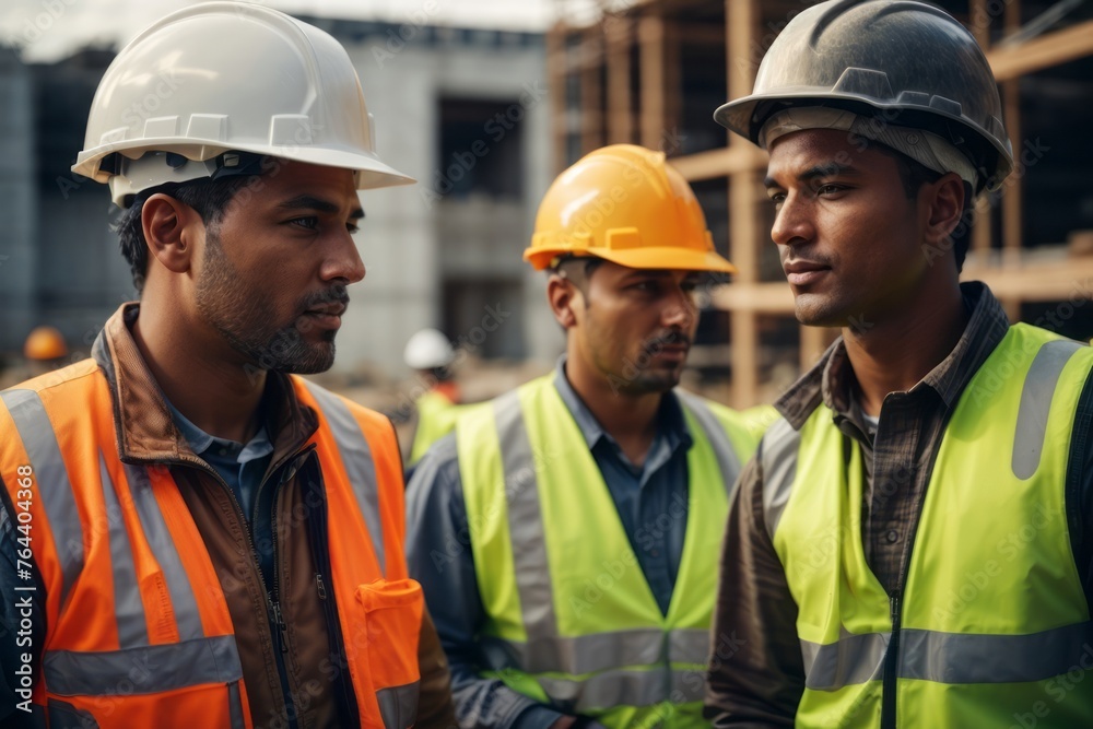 construction workers wearing helmet and safety vest on construction construction site construction workers wearing helmet and safety vest on construction construction site