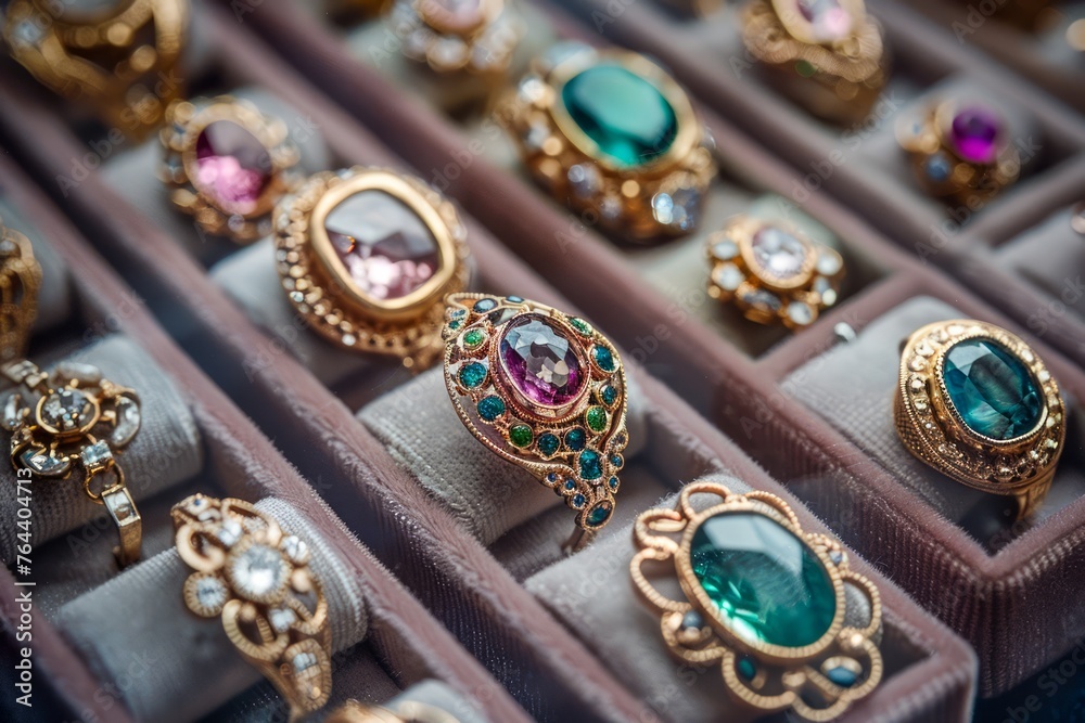 Assortment of Luxurious Antique Jewelry with Gemstones Displayed in Elegant Presentation Box Assortment of Luxurious Antique Jewelry with Gemstones Displayed in Elegant Presentation Box