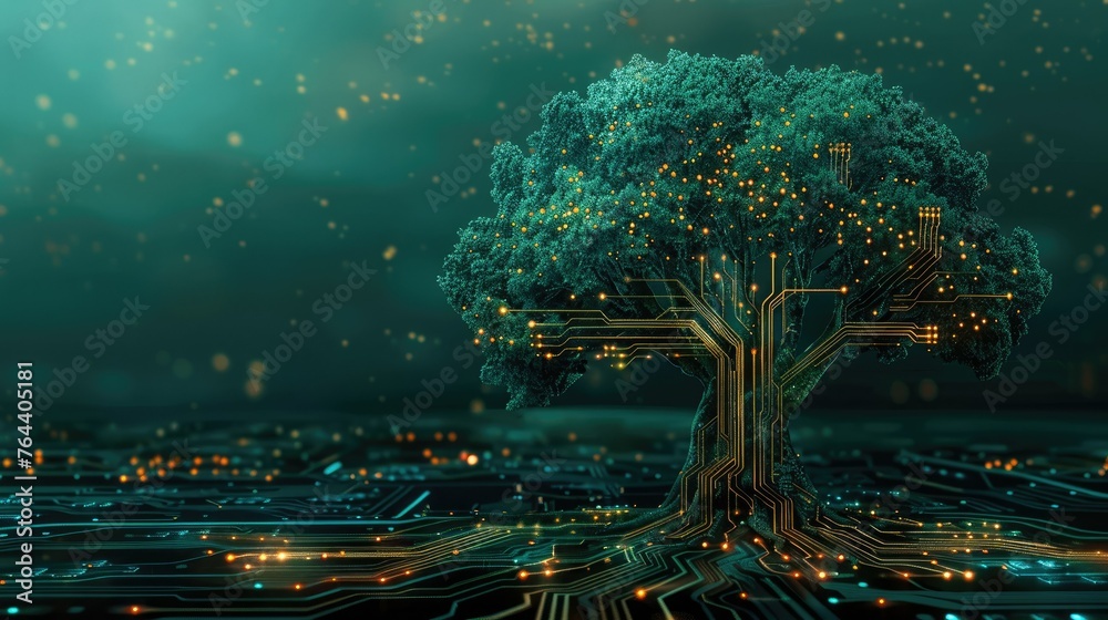 Technological Evolution - Tree with Circuit Board Pattern