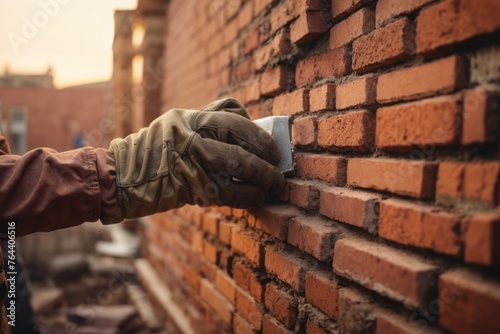 male construction worker build houses and bricklayer wall