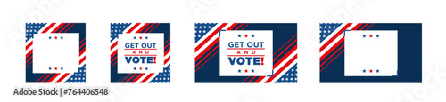 American election voting vector social media banner poster. Political election campaign. Rock the vote, go vote, your vote your voice. American flag flyer. Presidential election 2024.