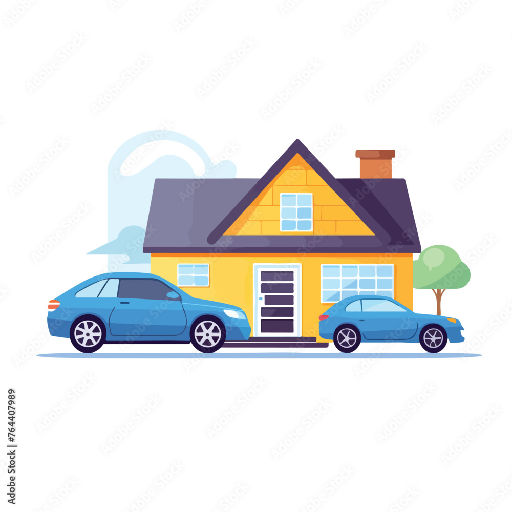 House and car icon flat vector illustration isolate