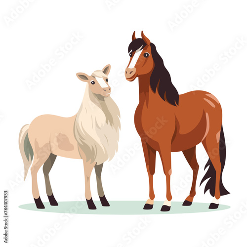 Horse and goat flat vector illustration isolated wh