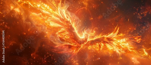 Fantasy phoenix, flames pattern, rebirth theme