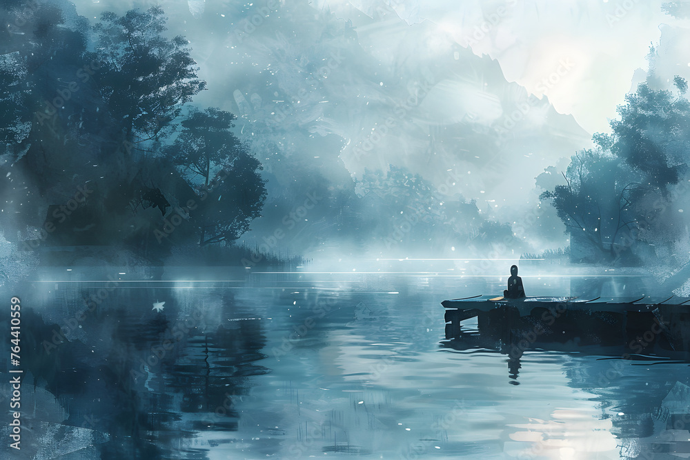 Tranquil Misty Lake