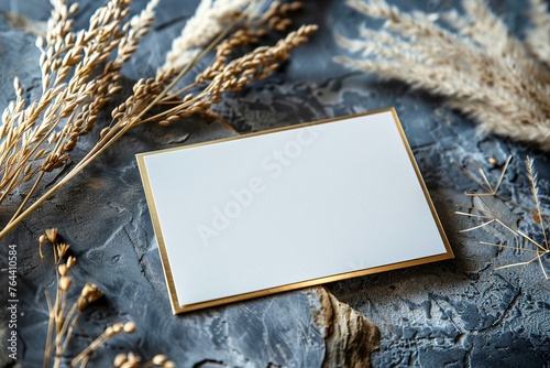 Blank card with gold foil edges, luxury background for exclusive celebrations © Seksan