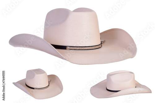 Rodeo rider, wild west, American and country music concept theme with a cowboy hat isolated on white background with cut out clip path image