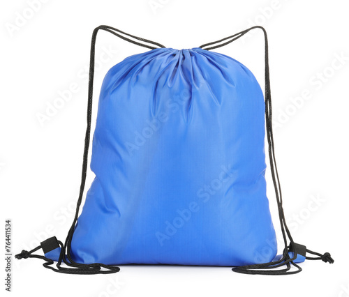 One blue drawstring bag isolated on white