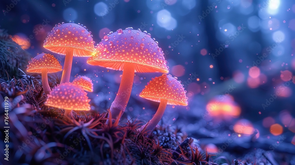 Naklejka premium Invisible worlds, microscopic fungi, intricate beauty, soft ambient light, vibrant hues, sci-fi tone