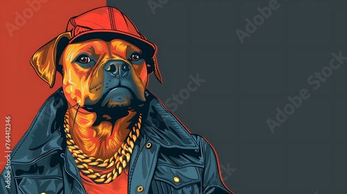 A cool and stylish illustration of a dog wearing a hat and a jacket. © vurqun