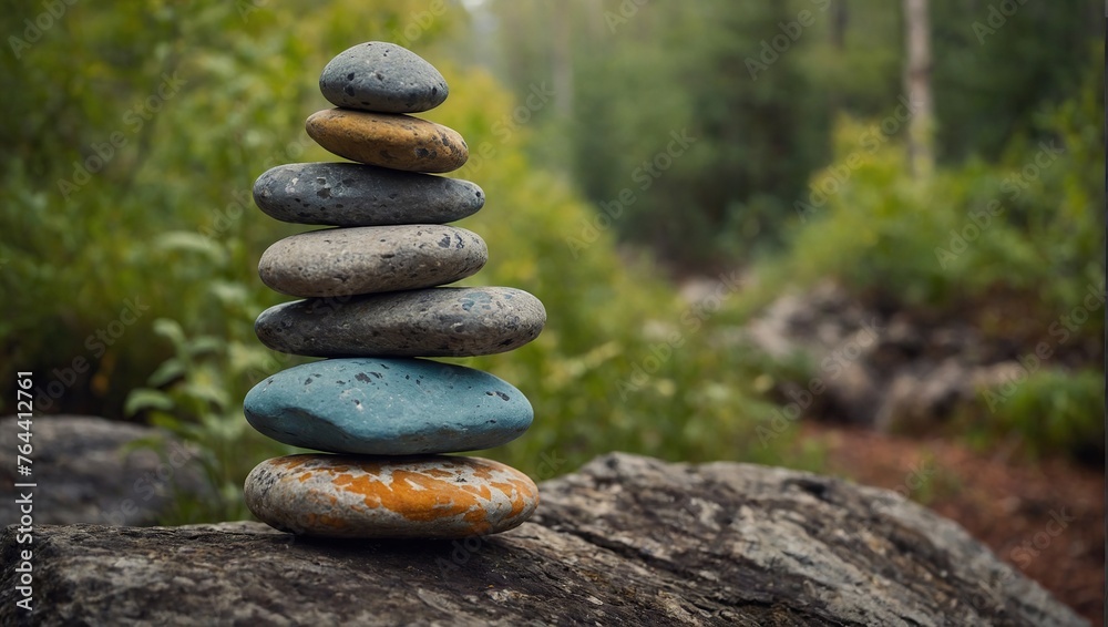 a stack of stones featuring a painted happy face against a nature background a stack of stones featuring a painted happy face against a nature background