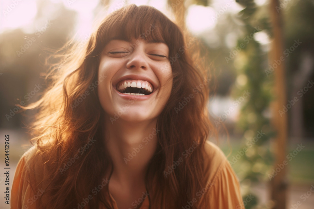 Fototapeta premium portrait of laughing young woman outdoors