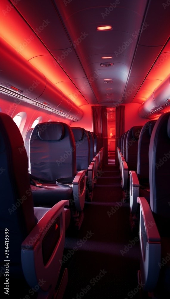 Inside of Airplane With Red Lights