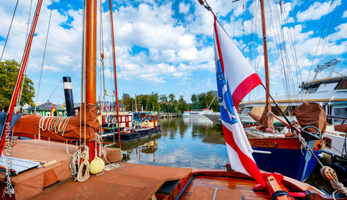 Typical harbor scene in Leer,East Frisia,Lower Saxony,Germany