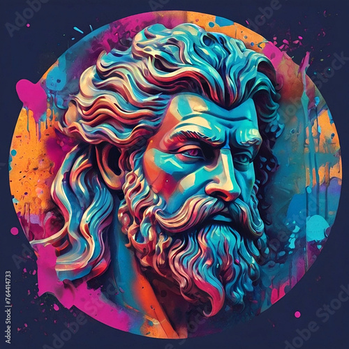 ancient gods zeus in multicolored graffiti style illustration 
