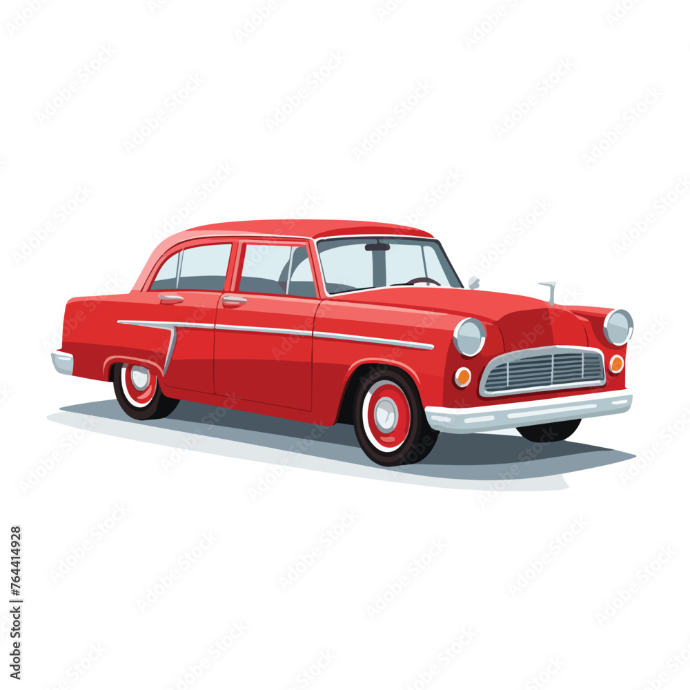 Red car sedan vehicle transport flat vector illustr