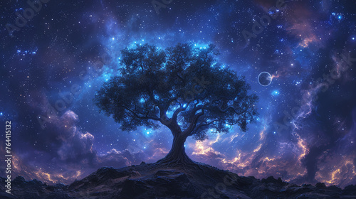Celestial Tree: Roots Entwined in Moon Phases © Sekai