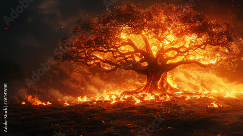 Fire Tree with Roots of Flickering Flames photo