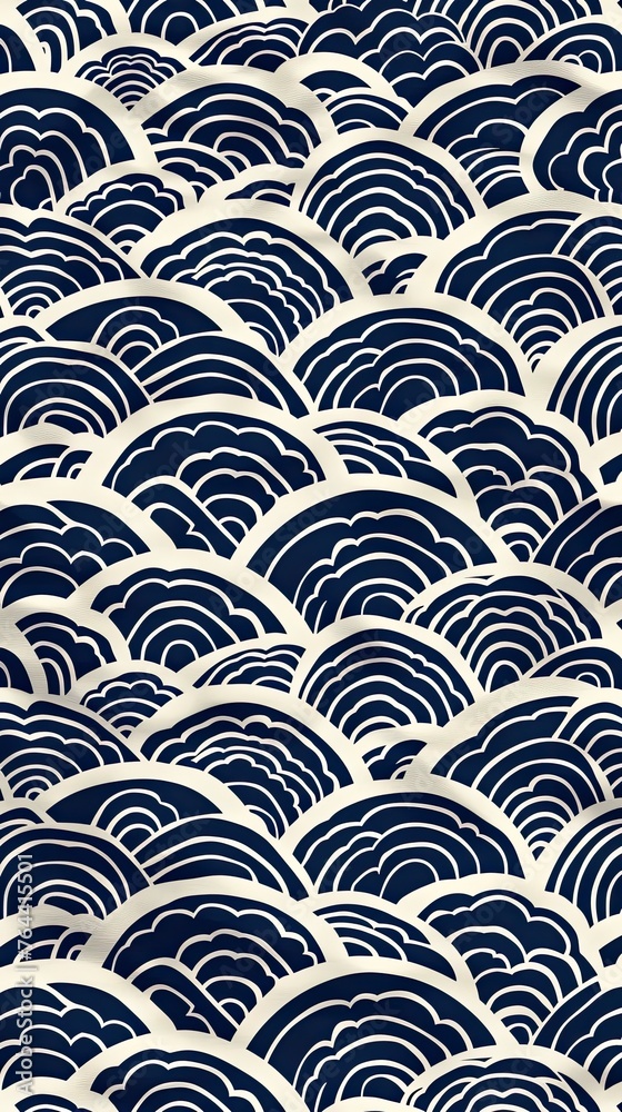 A minimalist Japanese wave pattern in a classic indigo and white color scheme A minimalist Japanese wave pattern in a classic indigo and white color scheme