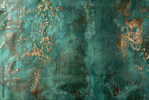 A minimalist copper patina texture with verdigris highlights photo